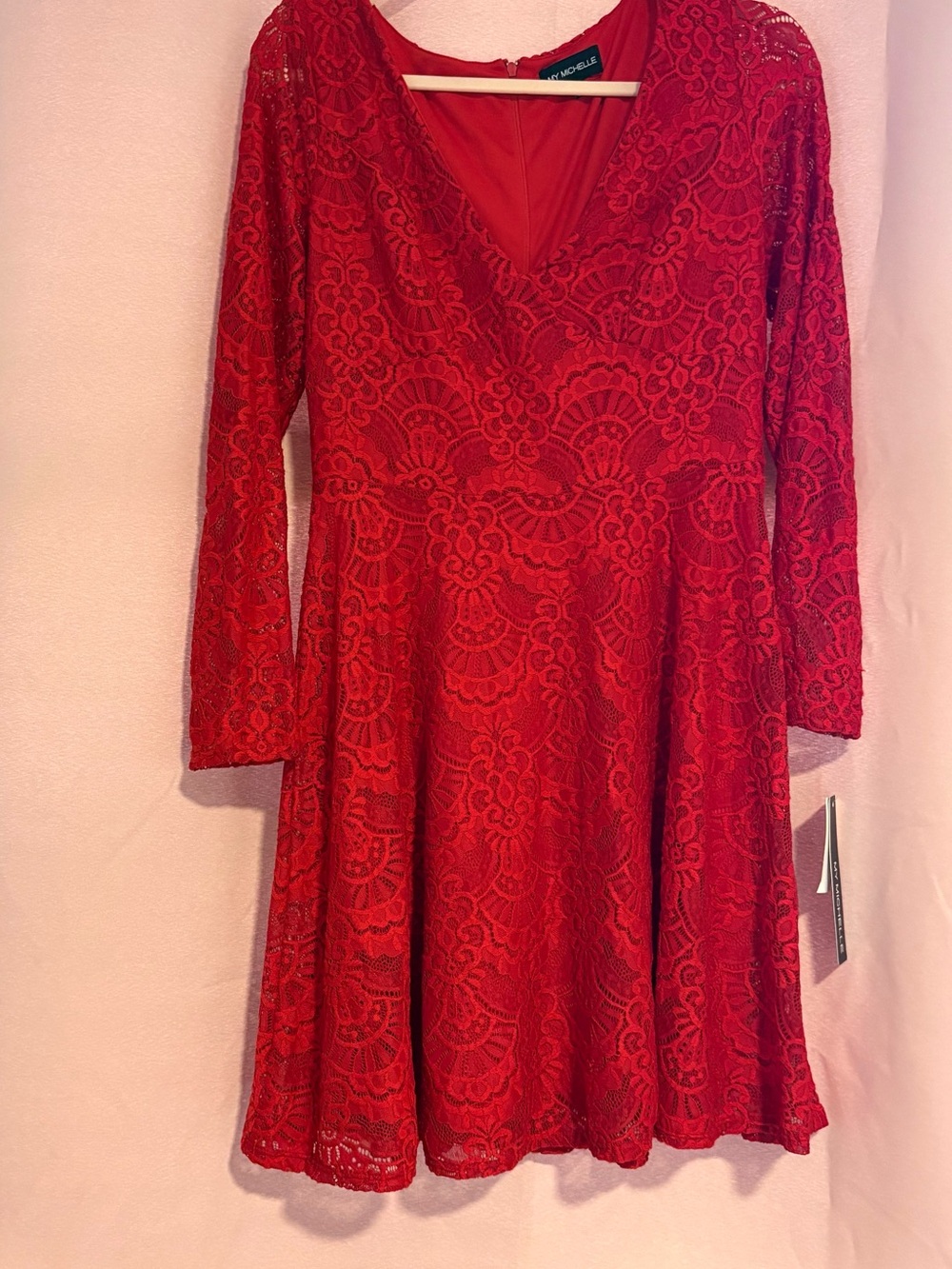 NWT My Michelle Red Lace V-Neck Fit & Flare Dress size 11